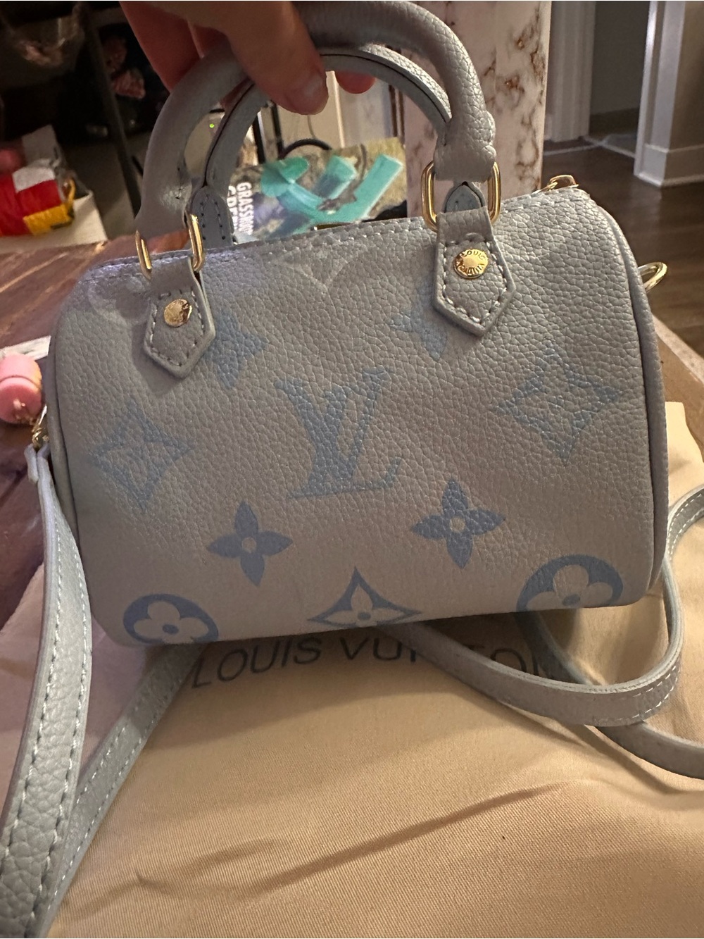 Unlisted Light Blue & White Mini Top-Handle Bag with Gold Hardware - Picture 6 of 14